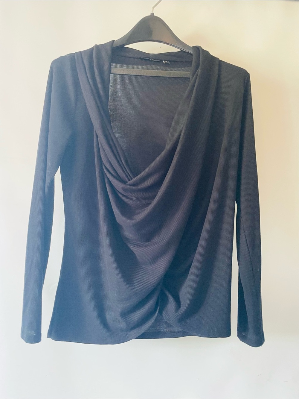 Apt. 9 Black Draped Cowl Neck Long-Sleeve Top Size S